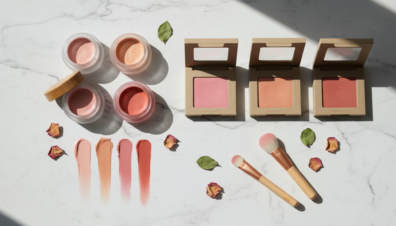 Vegan cream and powder blushes in pink and peach tones